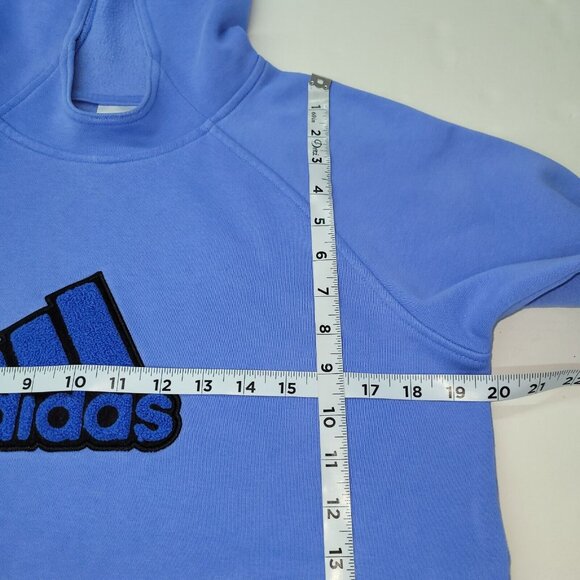 Adidas Sweatshirt Womens M Three Stripe Logo Hoodie Blue Kangaroo Pocket *Stain - Picture 12 of 14